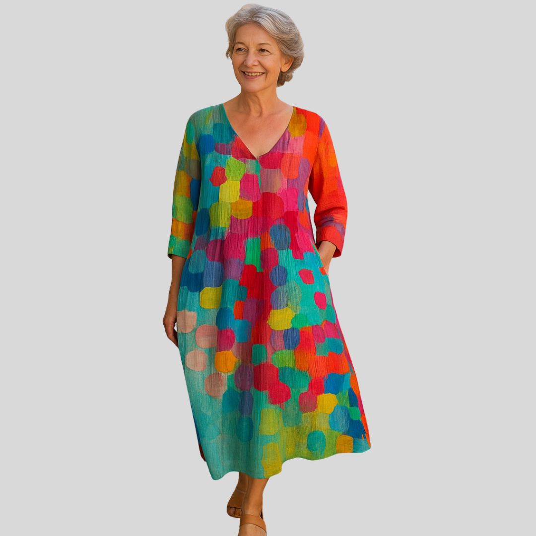 Грейси | Цветна рокля с V-образно деколте