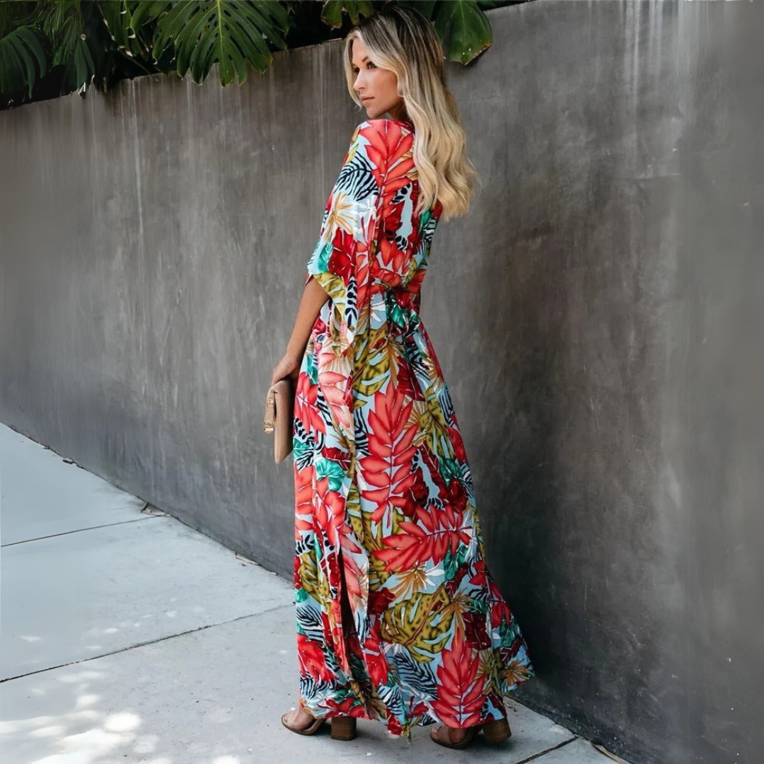 Наталия | Макси рокля с тропически десен и свободен крой