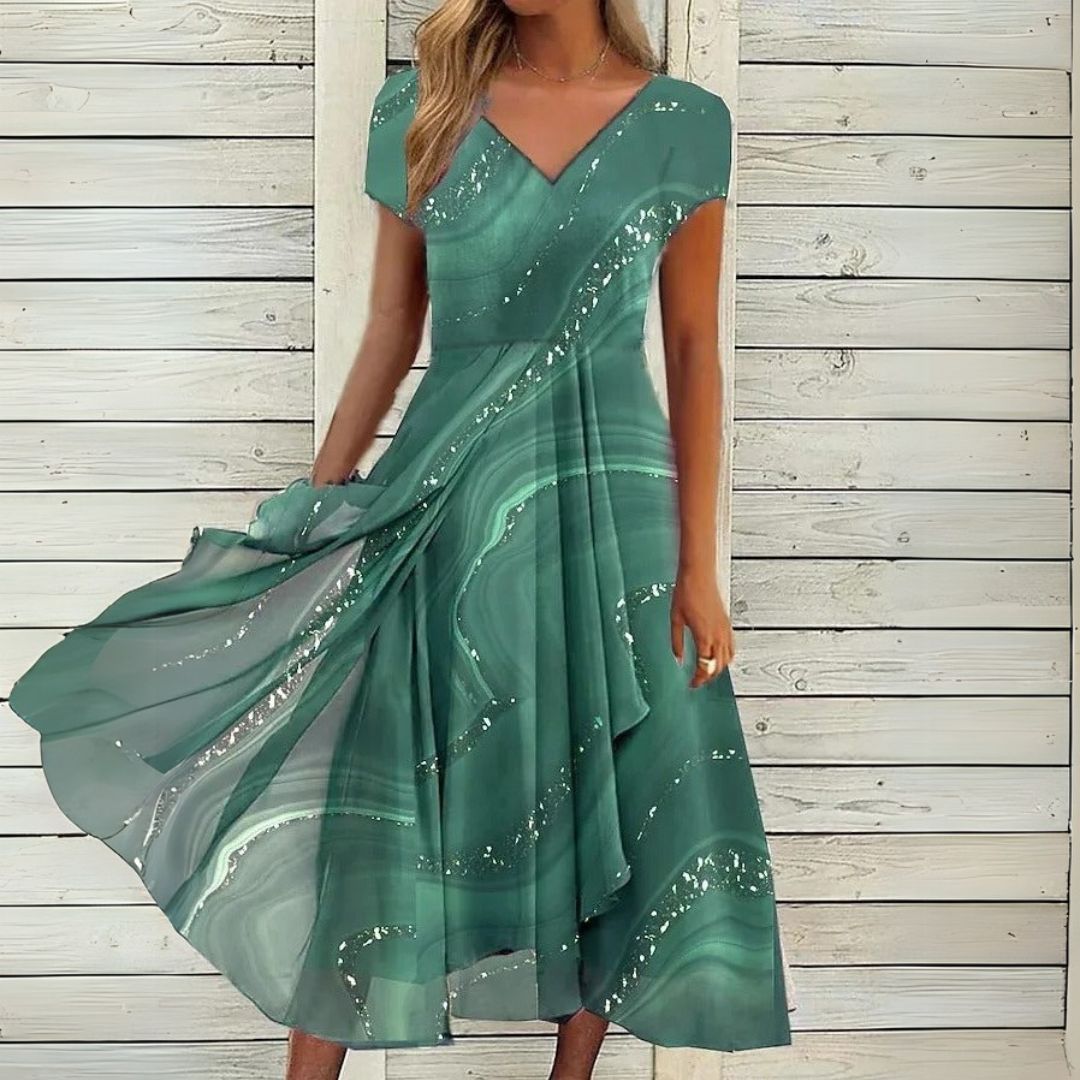 Лондон | Елегантна миди рокля с V-образно деколте