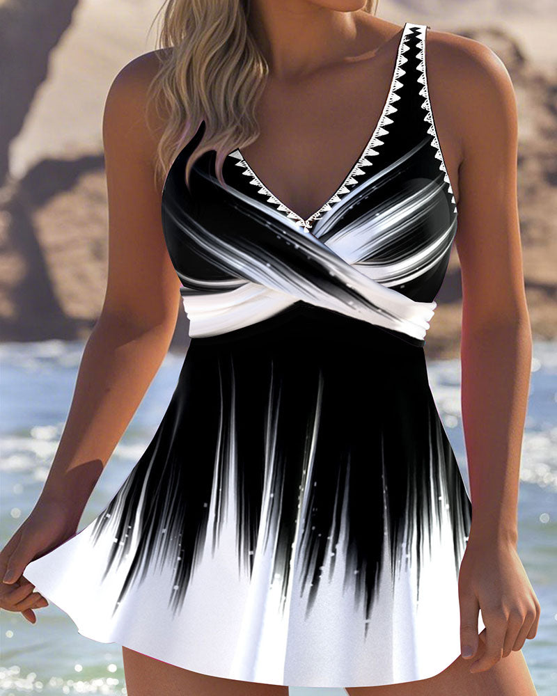 Бански костюм Рокля Едно парче Деграде Принт Контрастен