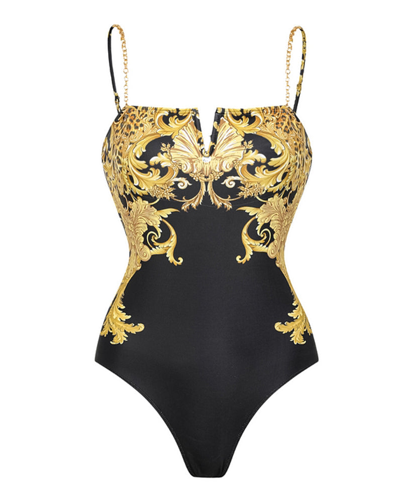 Винтидж бански костюм с печатна мрежа и слънцезащита