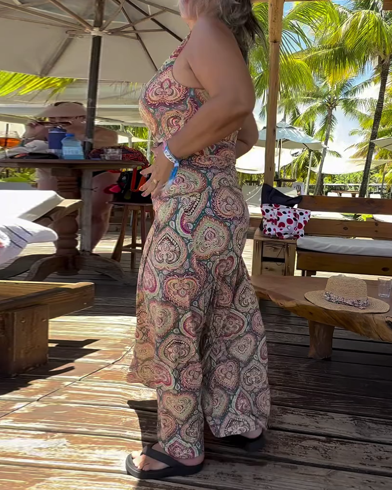 Безпроблемен бански с принт на сърца за ваканции