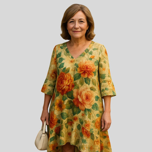 Бяла | Бохо рокля с цветен принт