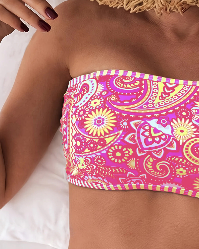 Дамски бански костюм с два части, печатен в етнически стил