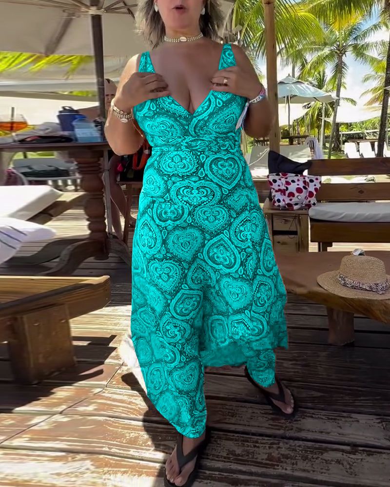 Безпроблемен бански с принт на сърца за ваканции