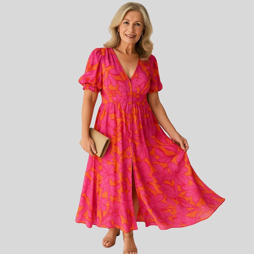 Jovie | Елегантна червено-розова макси рокля