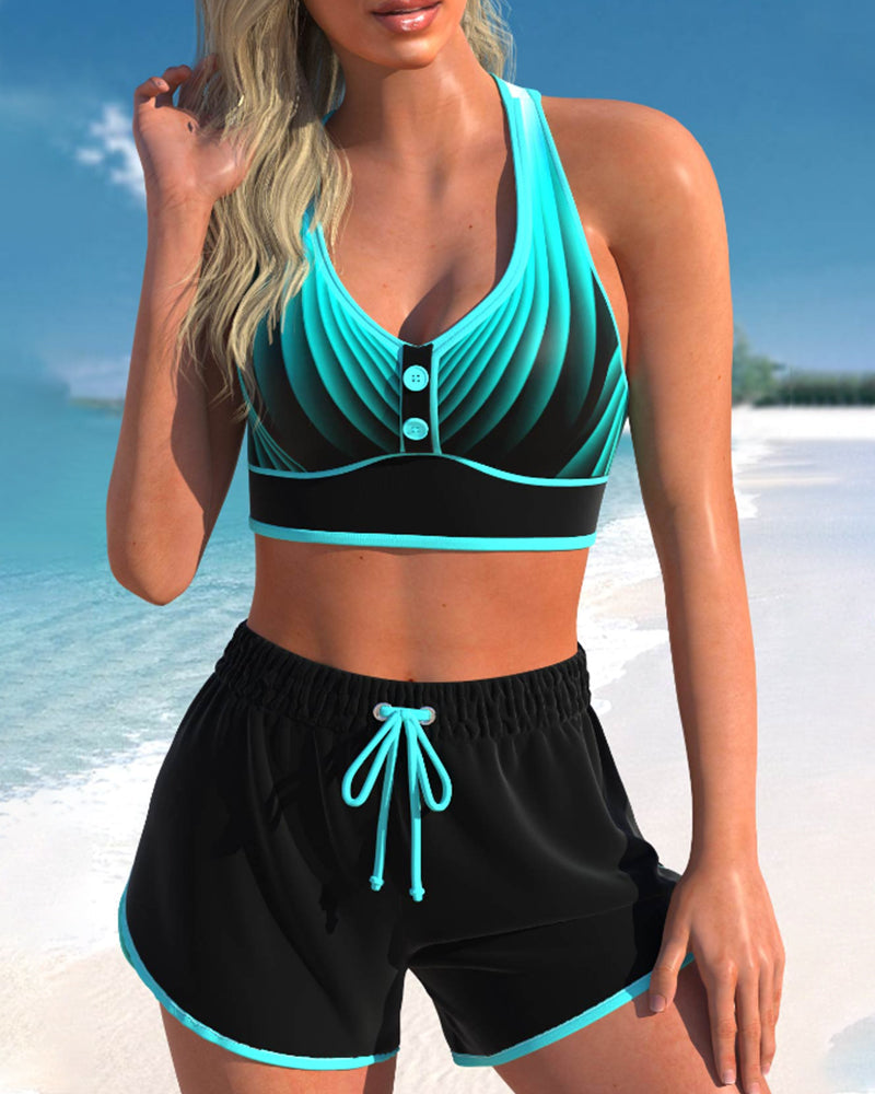 Бикини с висока талия с градиентен принт