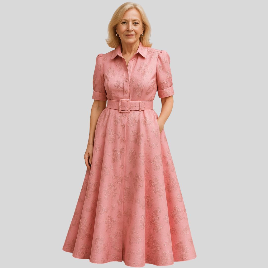 Лорен | Розова макси рокля с бродирани детайли