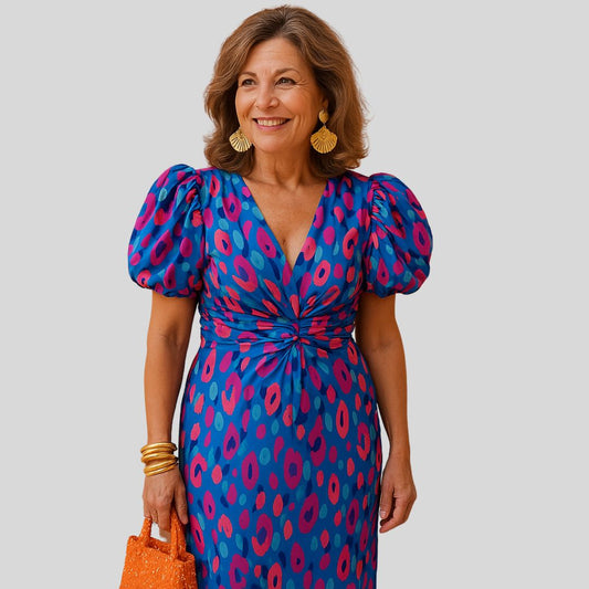 Александра | Рокля с плисирани ръкави в ярки цветове