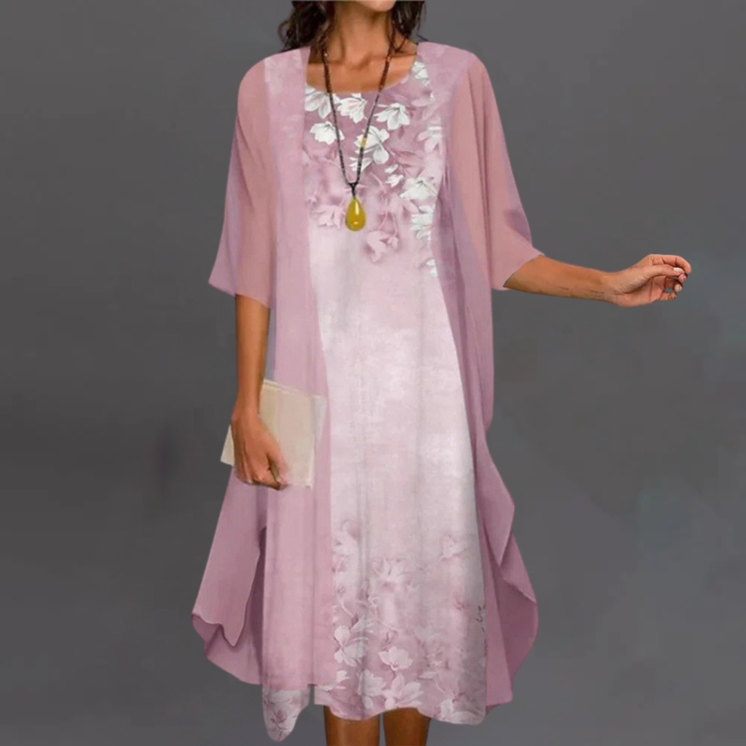 Ирена | Елегантен цветен комплект – рокля и кардиган