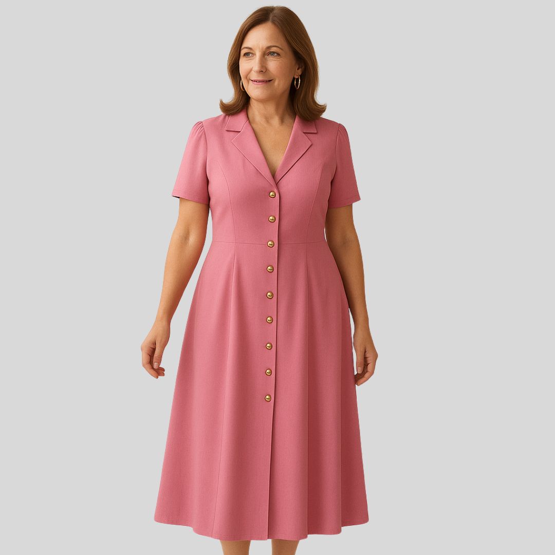 Рея | Розови миди рокли с копчета и V-образно деколте