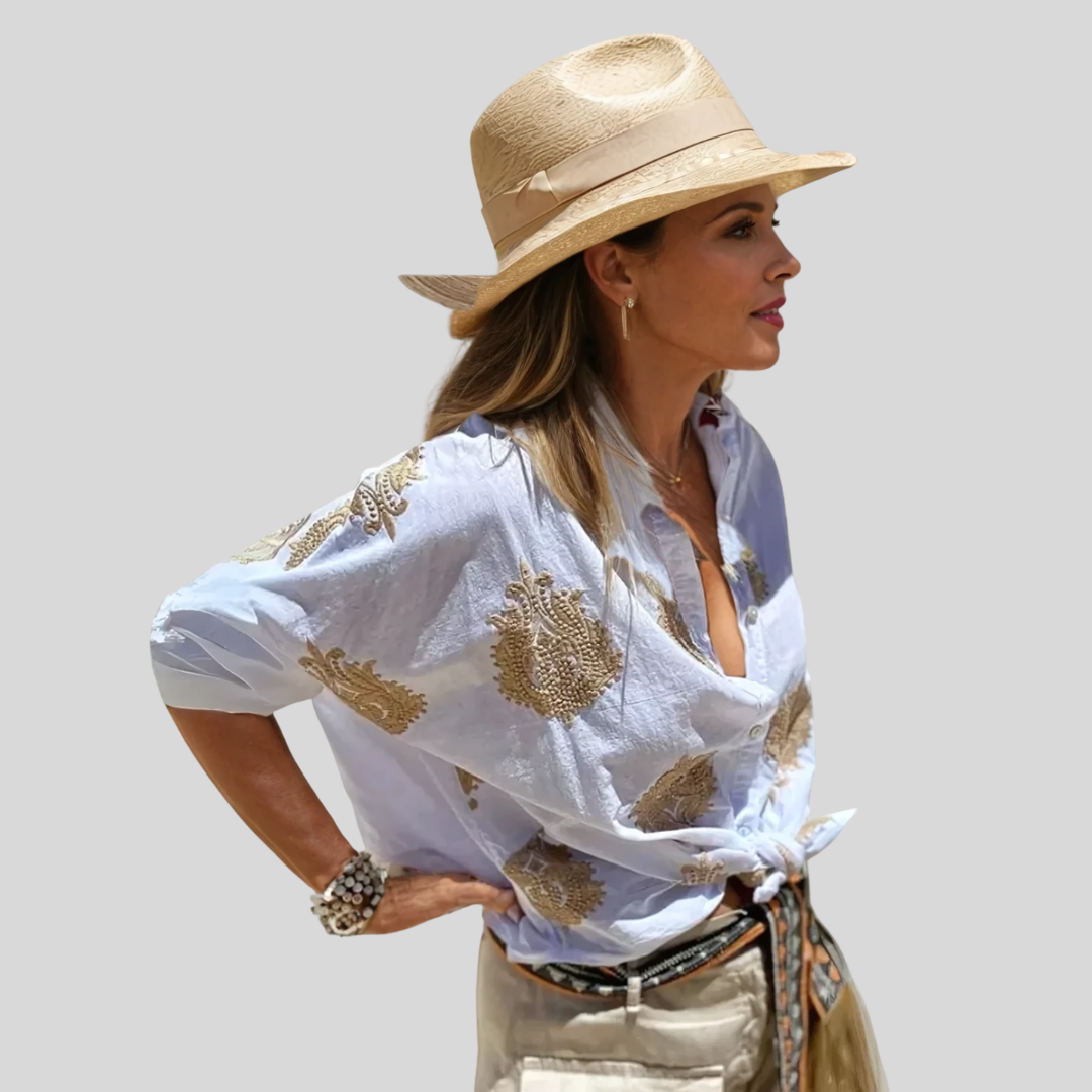 Габина | Елегантна памучна блуза с яка