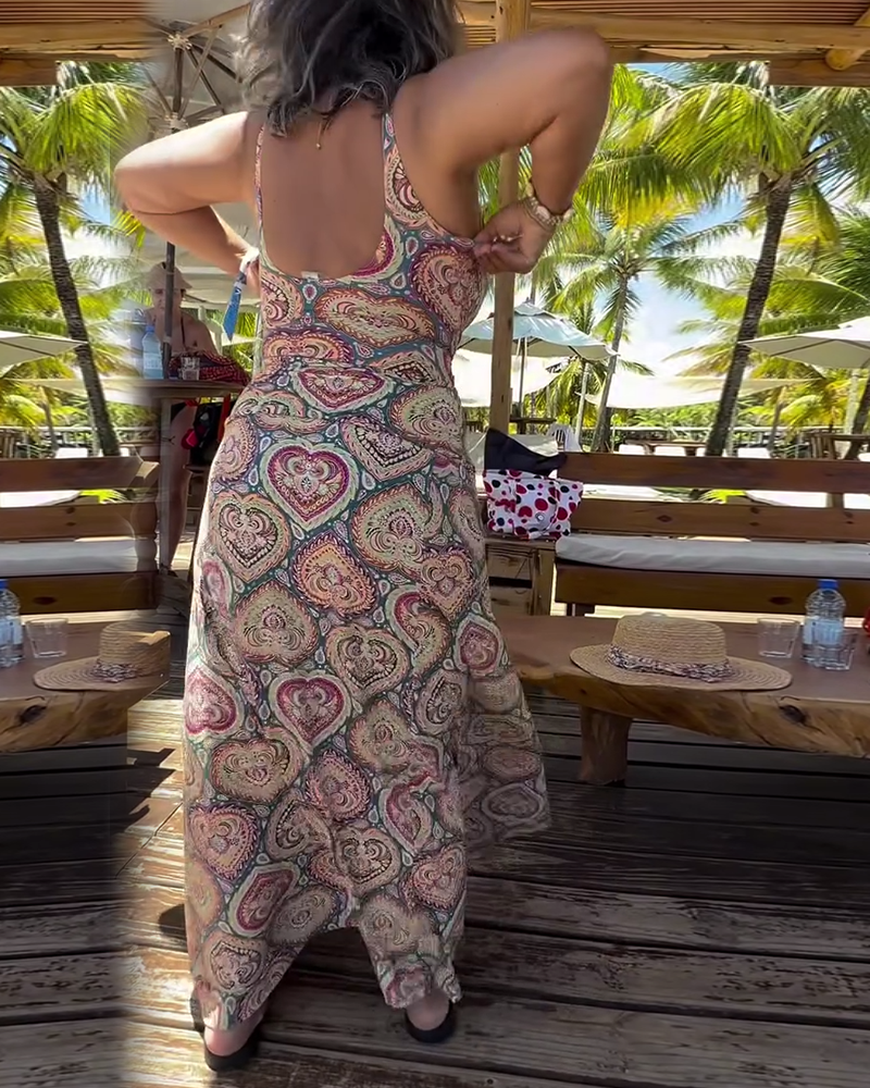 Безпроблемен бански с принт на сърца за ваканции