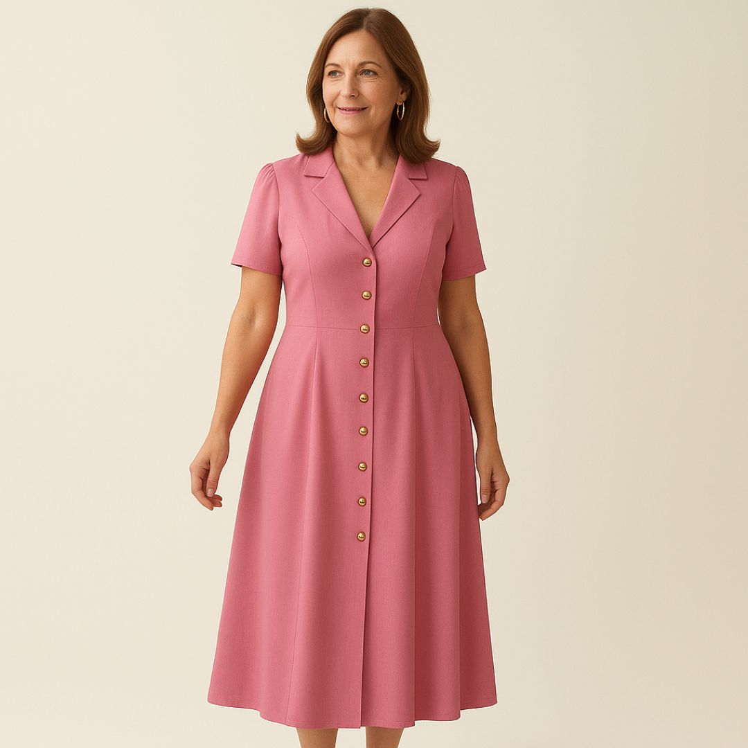 Рея | Розови миди рокли с копчета и V-образно деколте