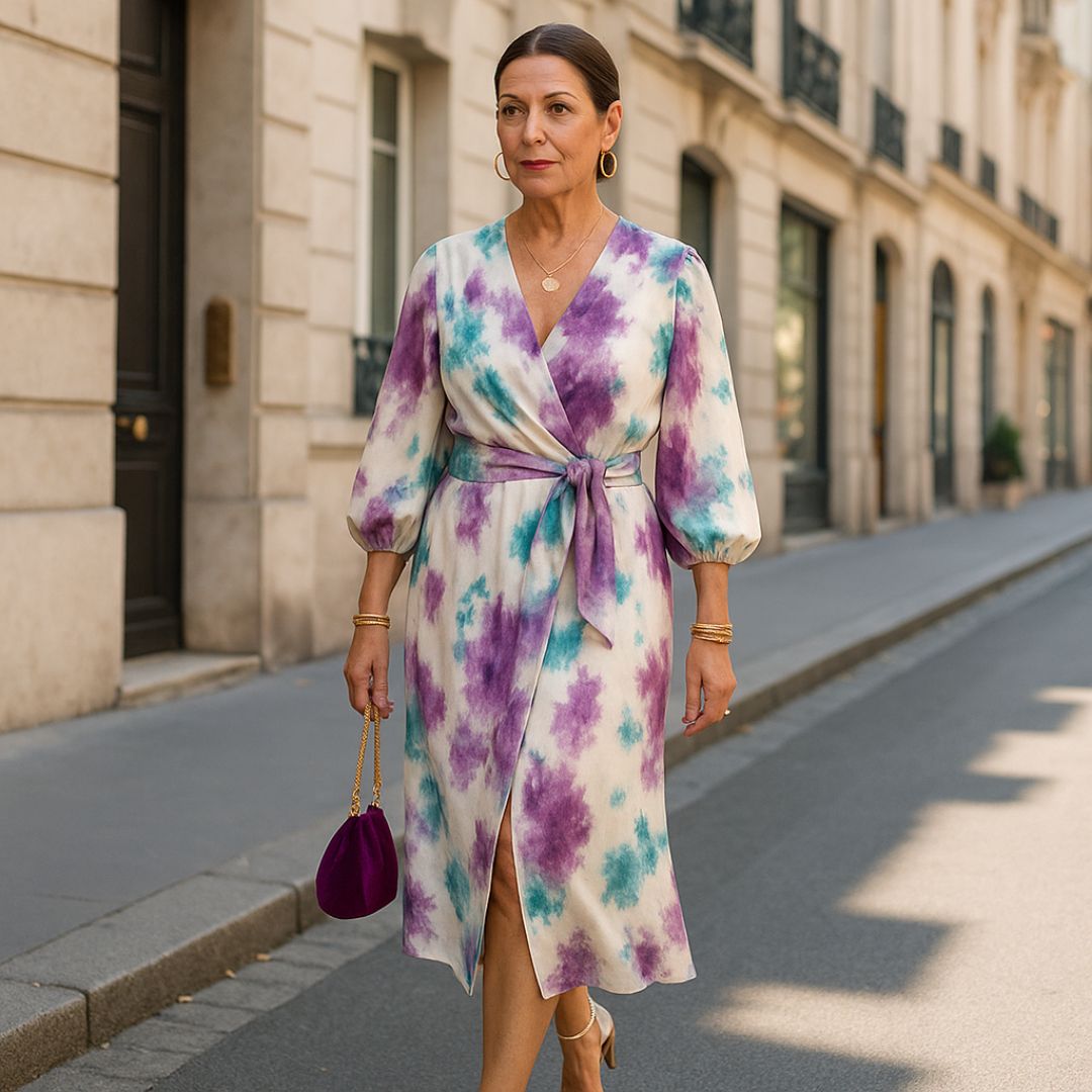 Кали | Елегантна лилава рокля с V-образно деколте