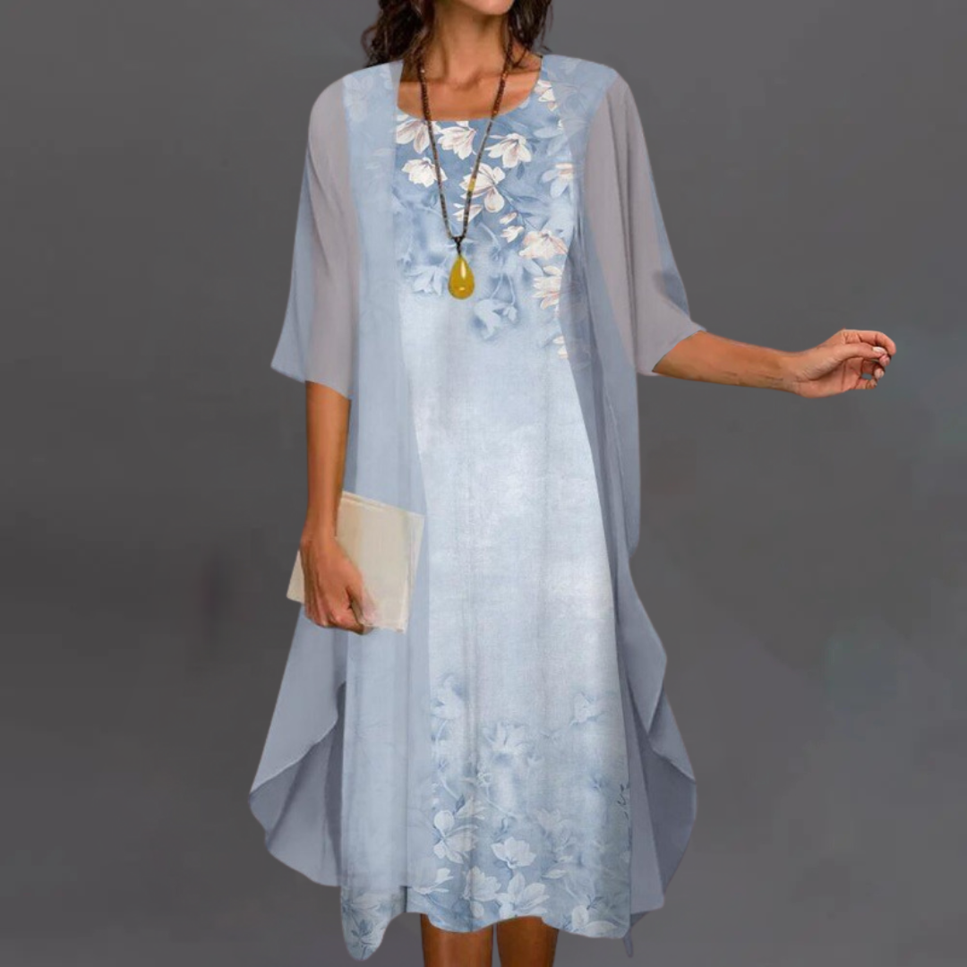 Ирена | Елегантен цветен комплект – рокля и кардиган