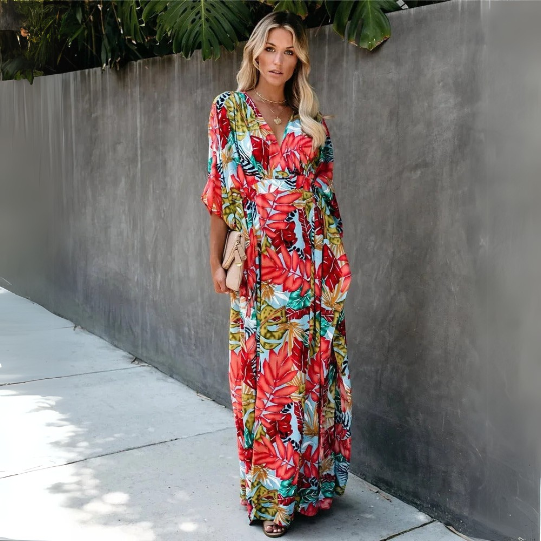 Наталия | Макси рокля с тропически десен и свободен крой