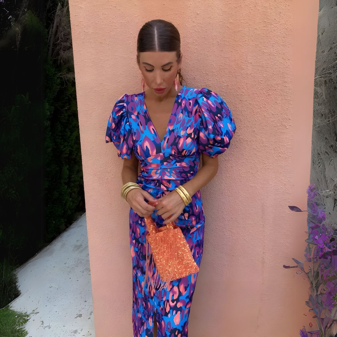 Александра | Рокля с плисирани ръкави в ярки цветове