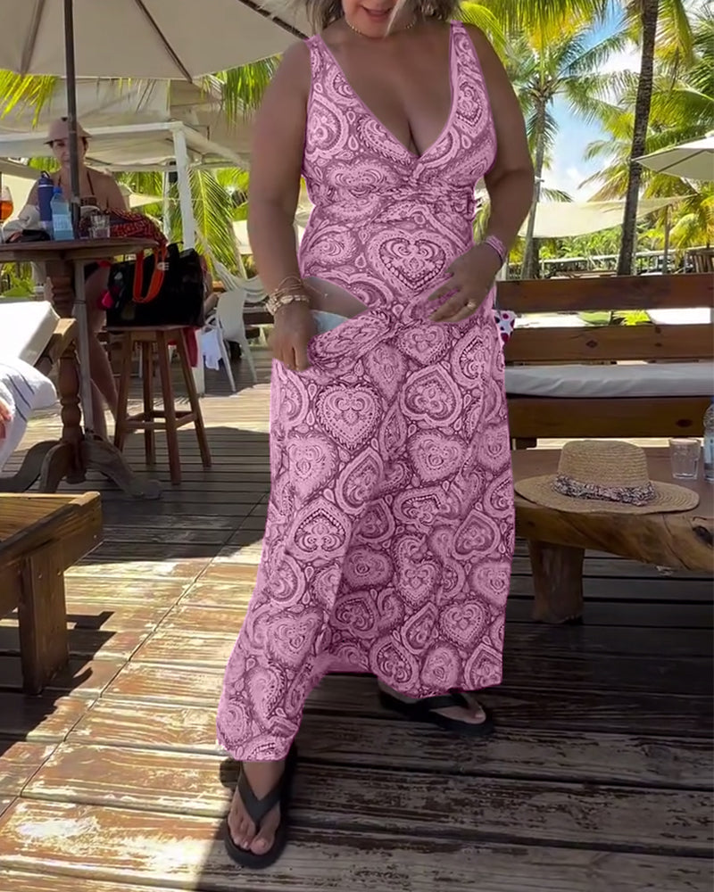 Безпроблемен бански с принт на сърца за ваканции