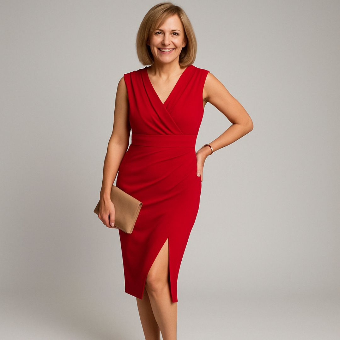 Кветослава | Елегантна рокля с V-образно деколте и изтънчен разрез