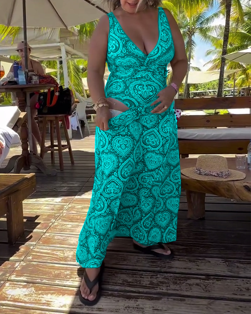 Безпроблемен бански с принт на сърца за ваканции