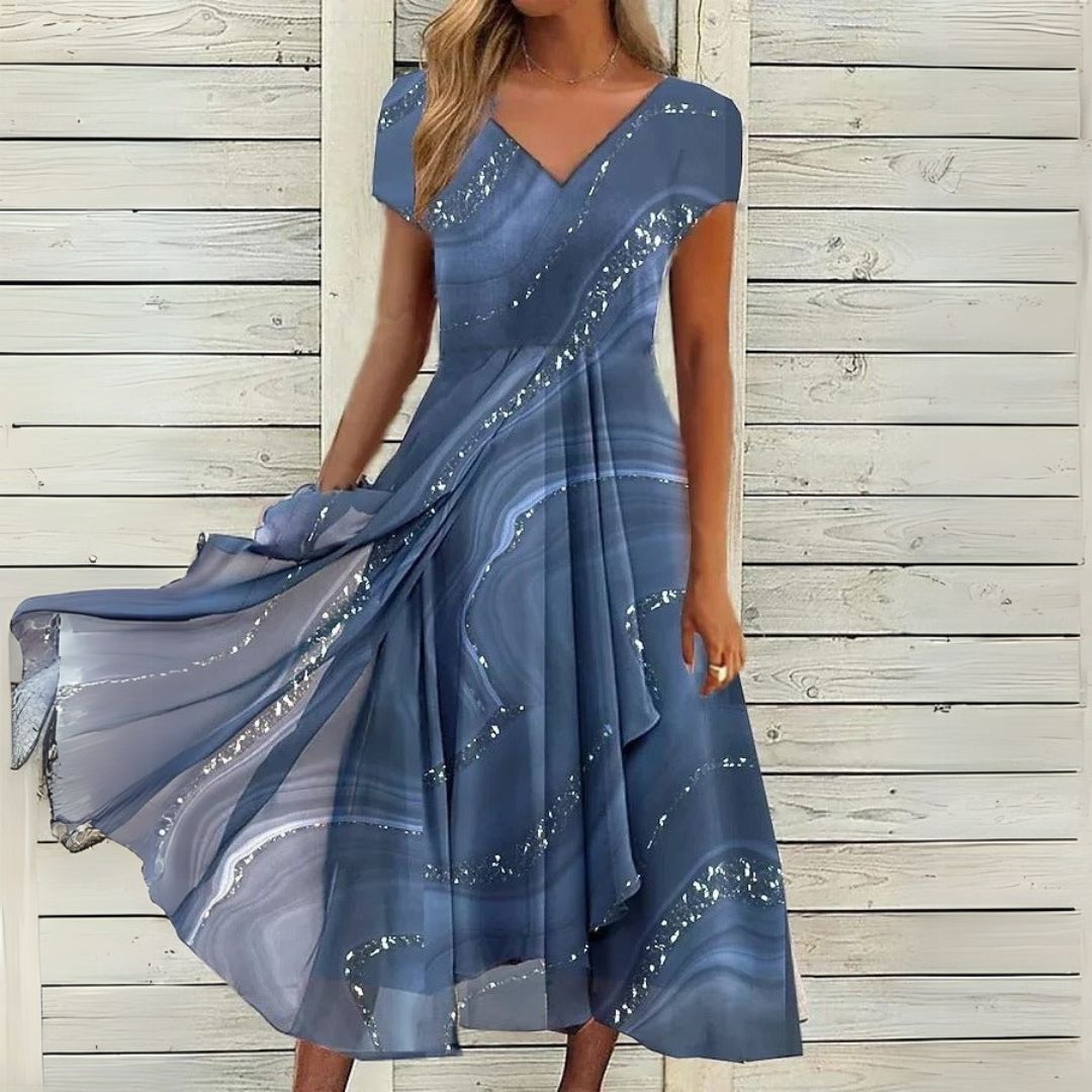 Лондон | Елегантна миди рокля с V-образно деколте