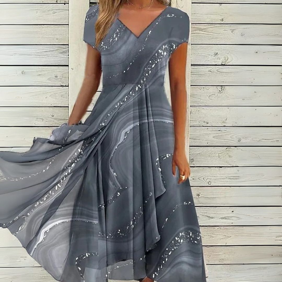 Лондон | Елегантна миди рокля с V-образно деколте