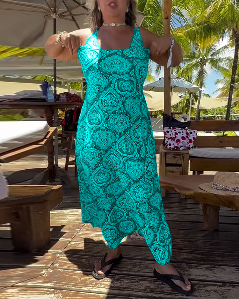 Безпроблемен бански с принт на сърца за ваканции