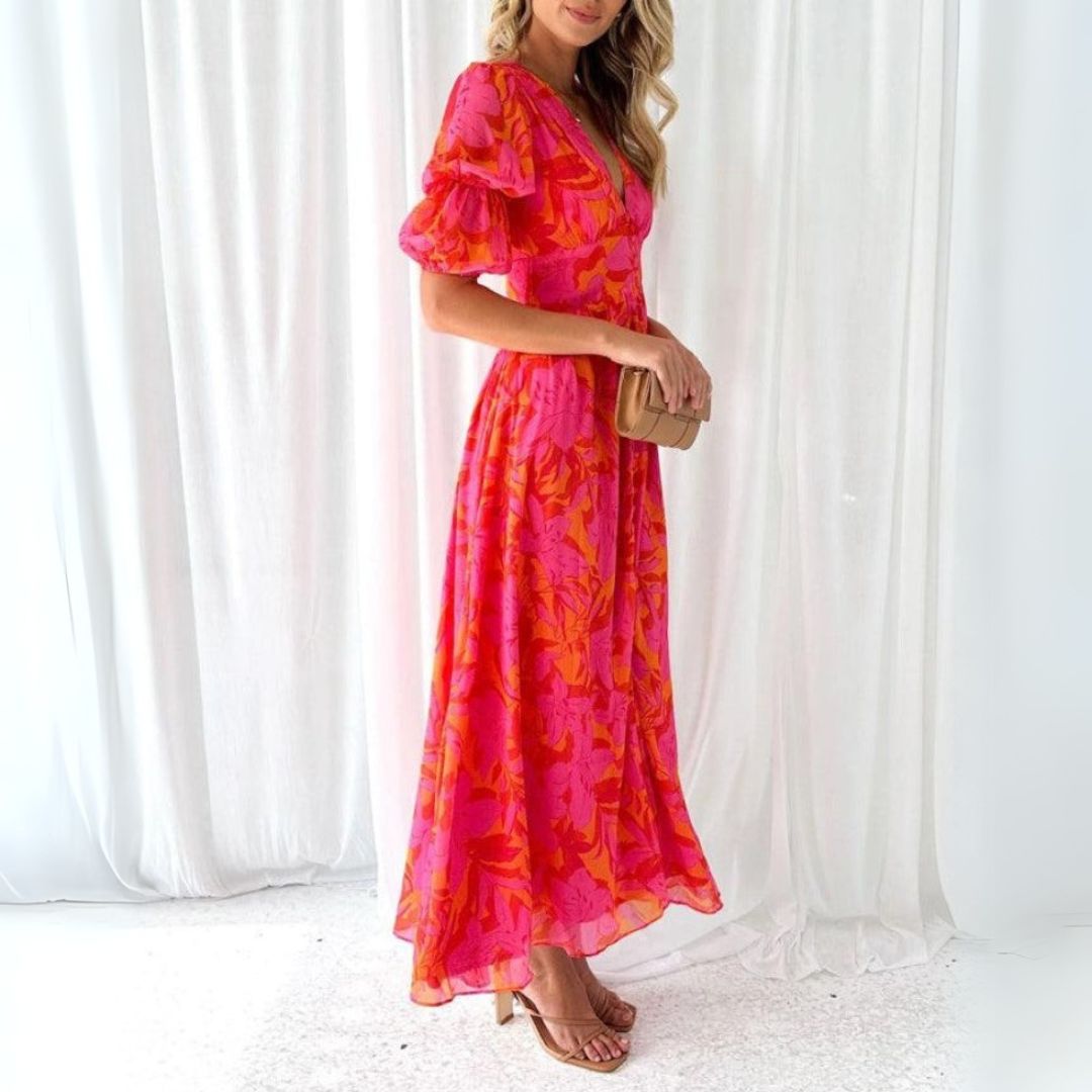 Jovie | Елегантна червено-розова макси рокля