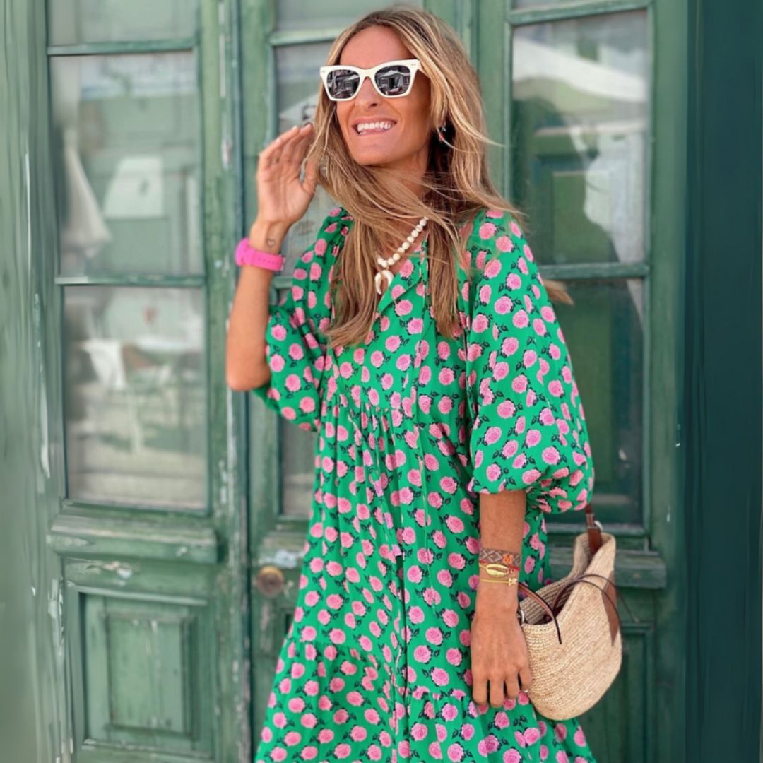 Либуше | Лекo бохo макси рокля с геометричен принт