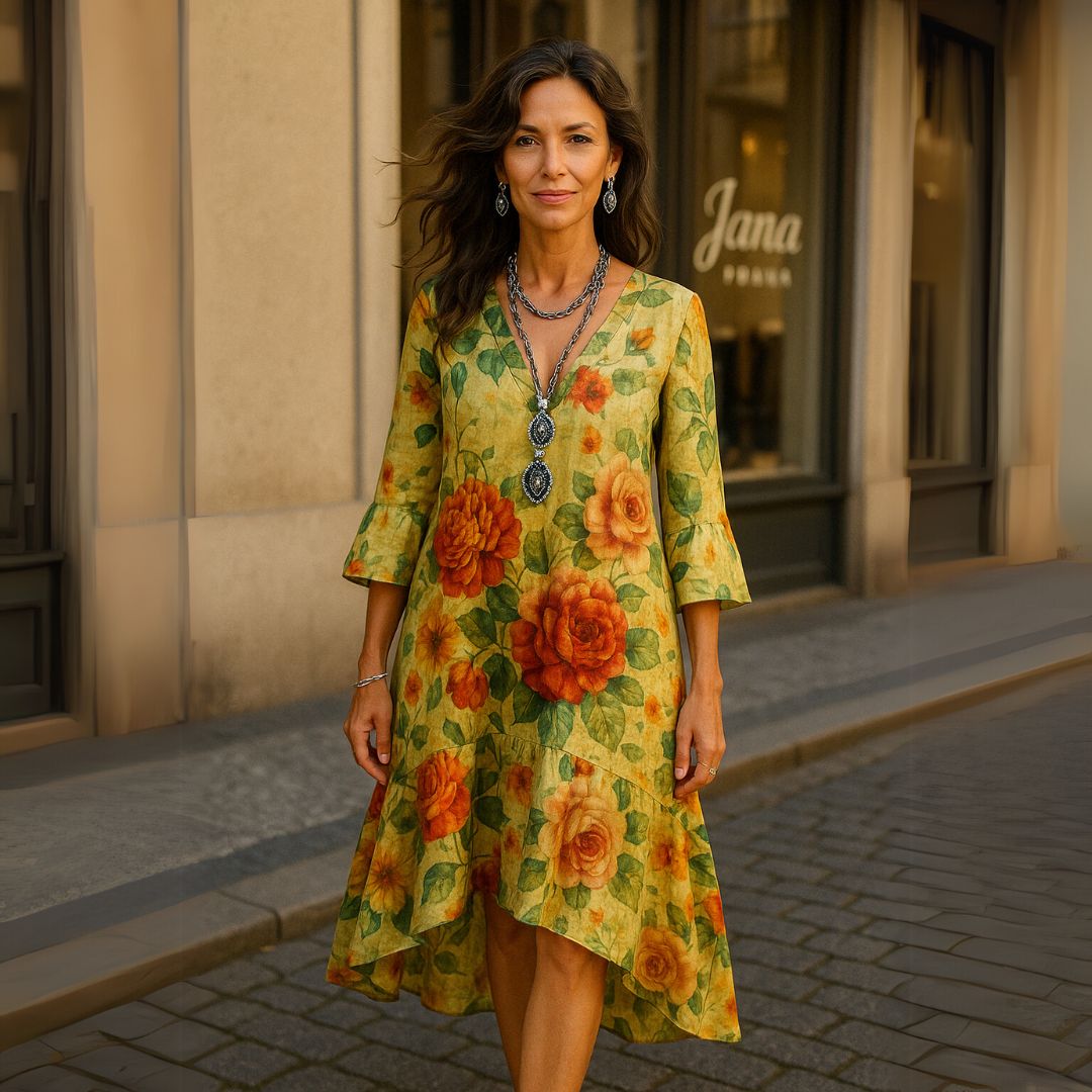 Бяла | Бохо рокля с цветен принт