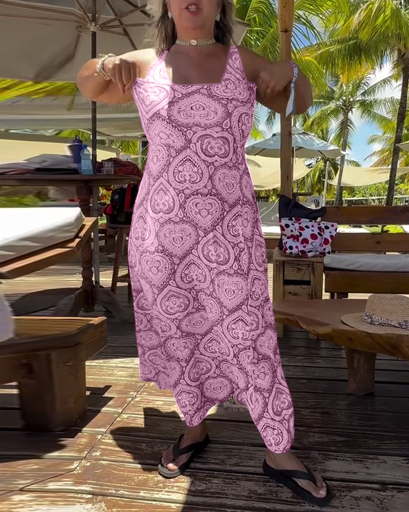 Безпроблемен бански с принт на сърца за ваканции