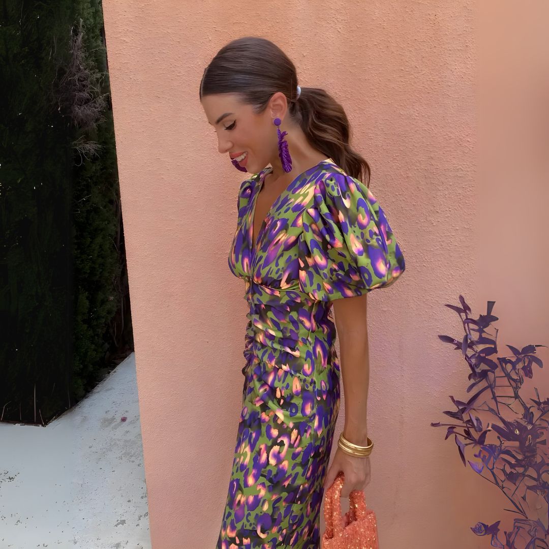 Александра | Рокля с плисирани ръкави в ярки цветове