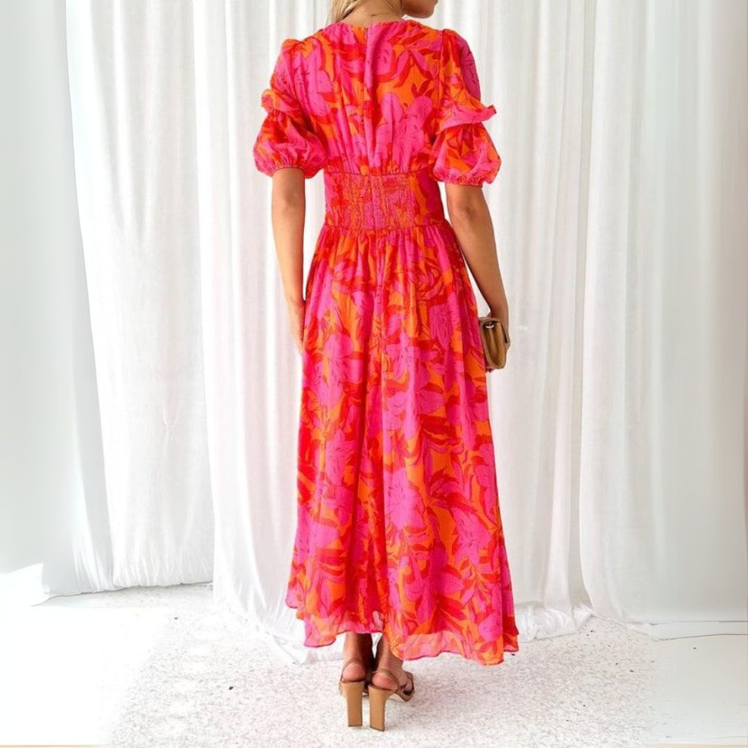 Jovie | Елегантна червено-розова макси рокля