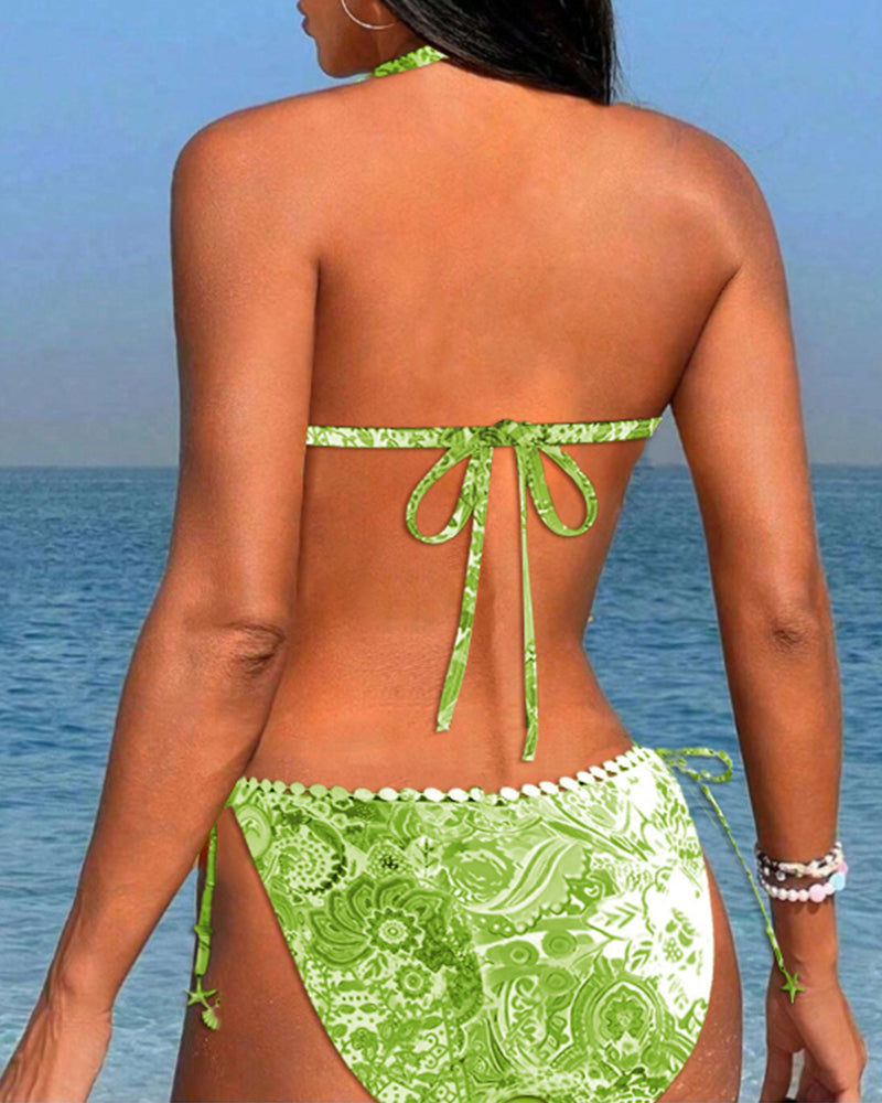 Бикини без костюм в дантела с цветен печат