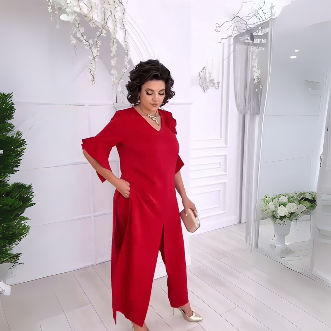 Вини | Елегантен розов комплект с цветен детайл