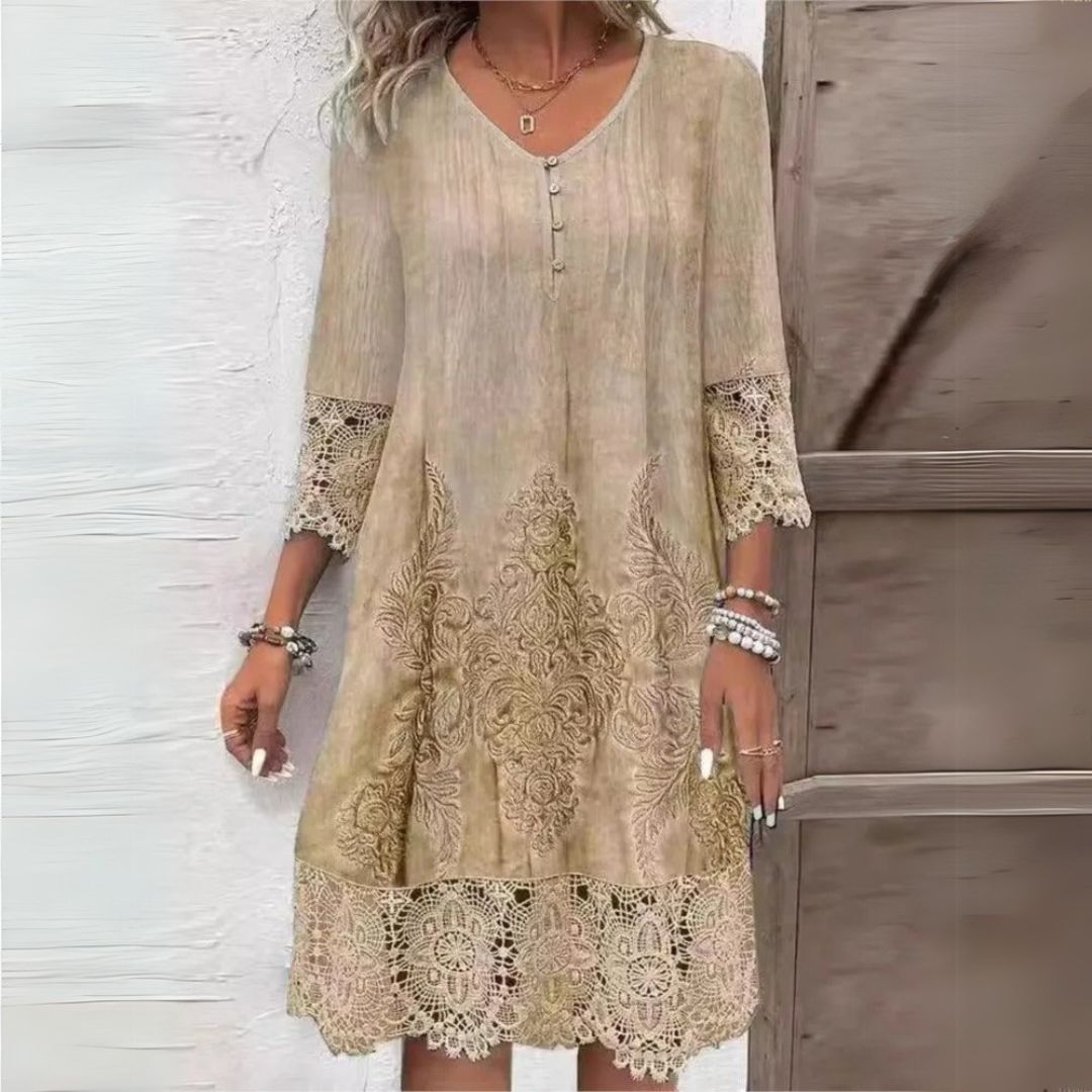 Wrenley | Въздушна дантелена рокля с V-образно деколте