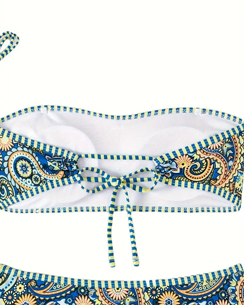 Дамски бански костюм с два части, печатен в етнически стил