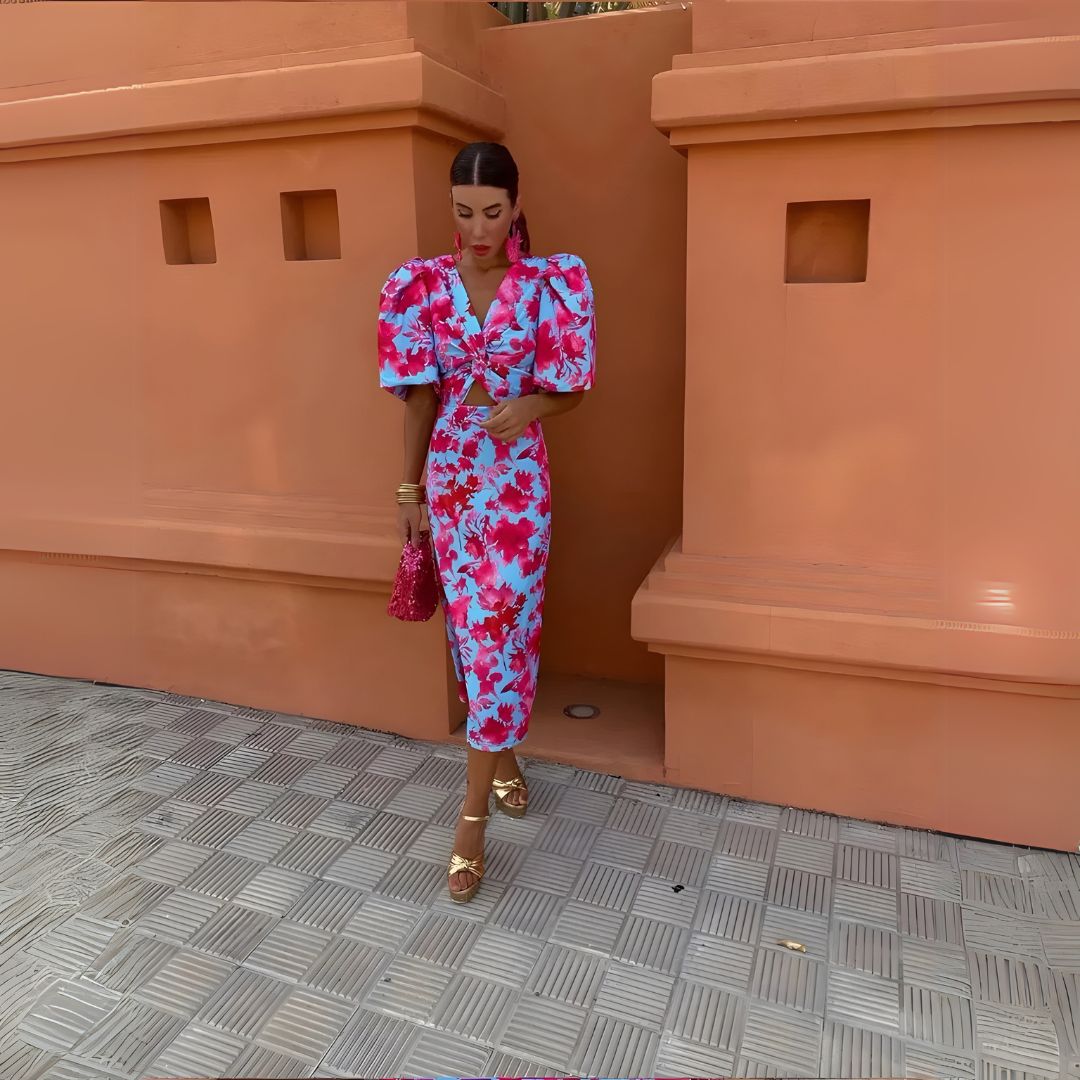 Александра | Рокля с плисирани ръкави в ярки цветове