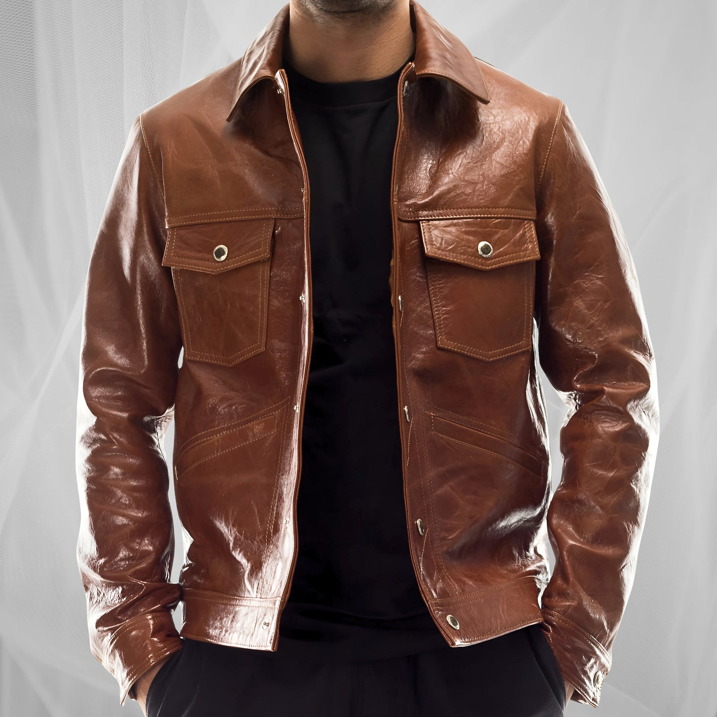 Класическо яке от еластична агнешка кожа