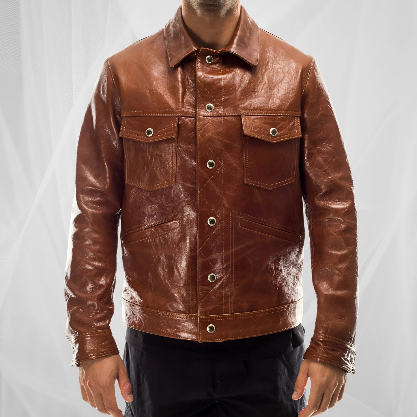 Класическо яке от еластична агнешка кожа