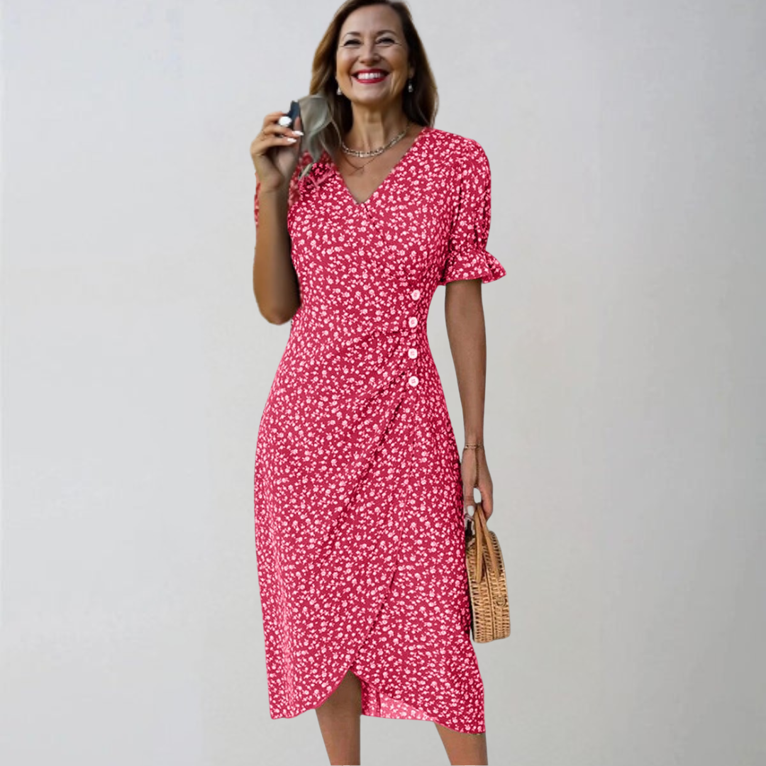 Хелена | Елегантна цветна миди рокля