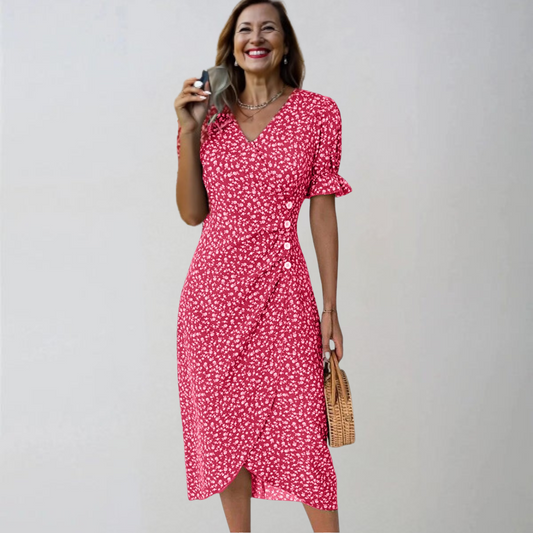 Хелена | Елегантна цветна миди рокля