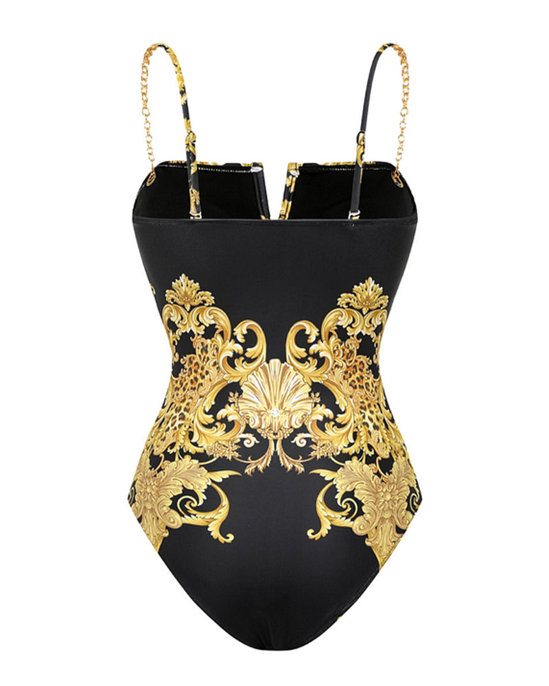 Винтидж бански костюм с печатна мрежа и слънцезащита