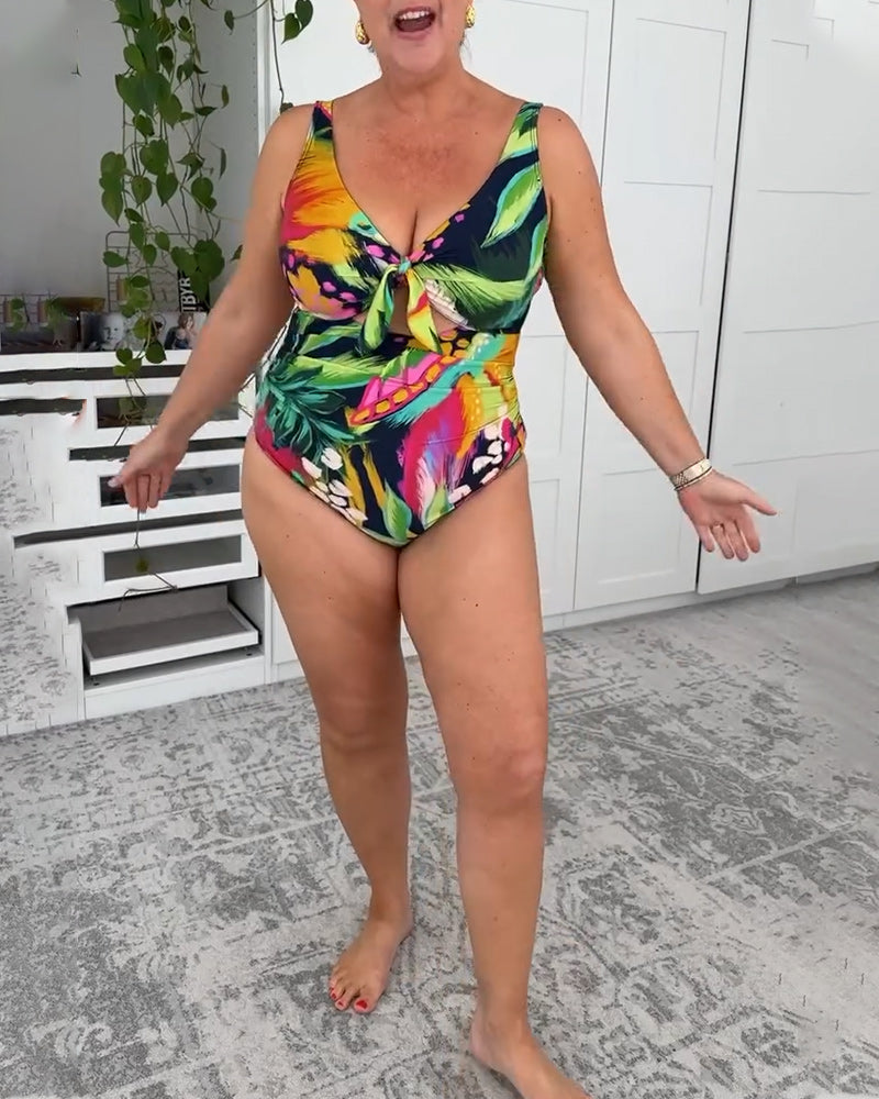 Еднокомпонентен бански костюм с принт на листа