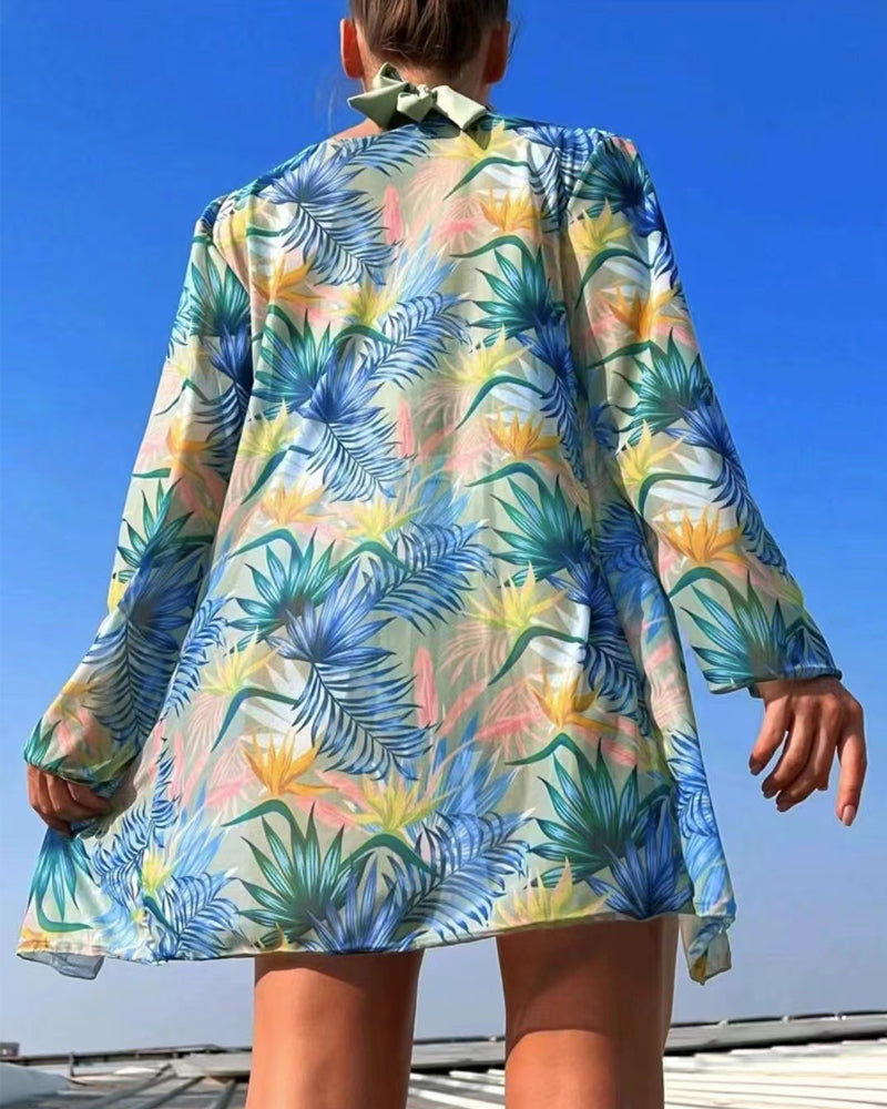 Секси бикини с принт и покривало за бански